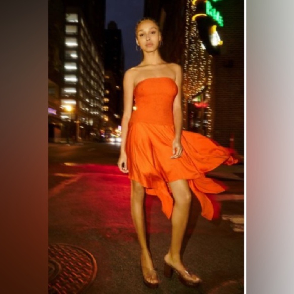 NWOT Orange Asymmetrical Strapless Sundress by Urban Outfitters